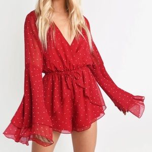 TOBI red polka dot bell sleeve romper